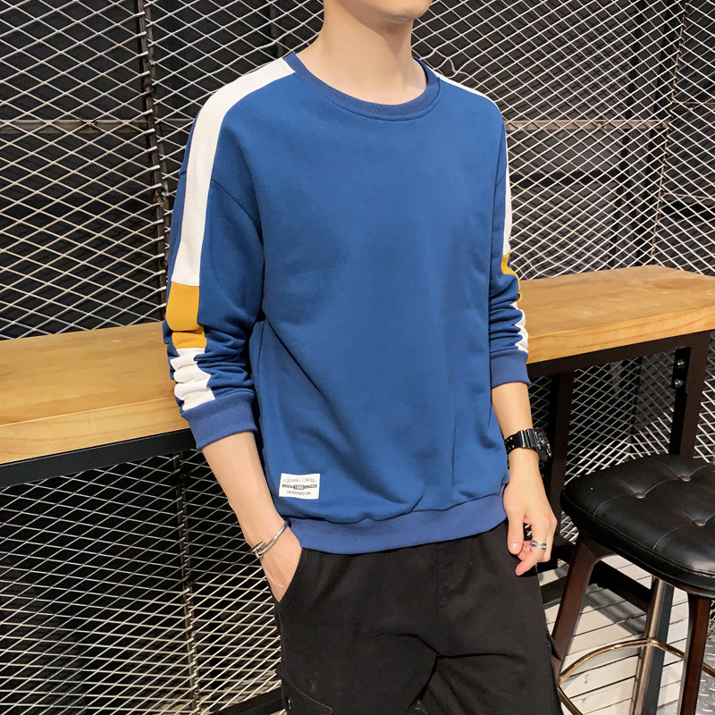 丹杰仕(DANJIESHI)秋季卫衣男士长袖t恤 潮流秋衣服青少年秋装新款上衣T恤T71 蓝色 XL