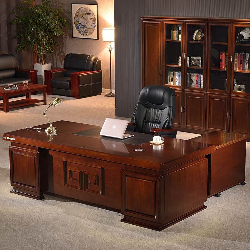 欧宝美办公家具老板桌总裁桌大班台办公桌油漆实木贴皮经理桌1.8米+4门书柜 班台（单位：张）