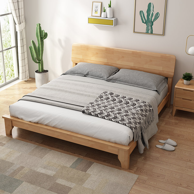 一米色彩 床 实木床1.2米单人床1.5M1.8米实木双人床 宜家北欧日式现代简约原木 卧室家具 1.5米床+2床头柜+床垫丨原木色