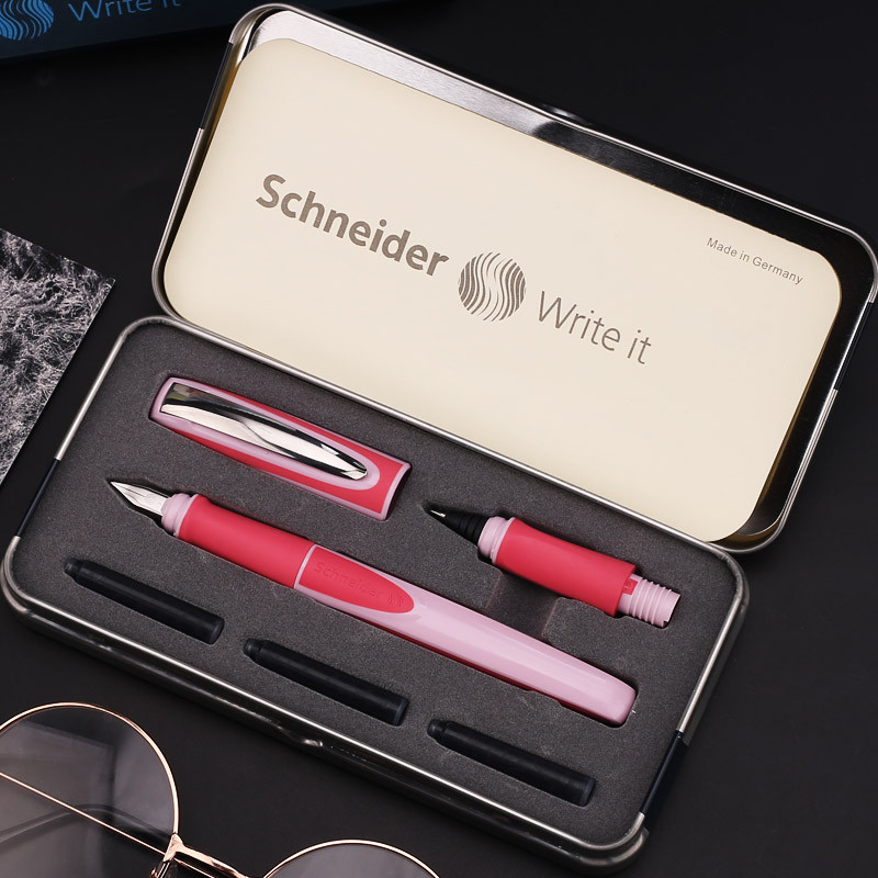 德国进口施耐德钢笔Schneider钢笔RAY锐时学生用成人练字办公商务高档礼物送礼钢笔 粉色（双笔头套装）