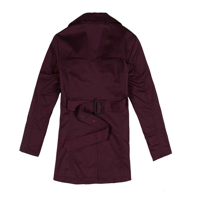 GXG 男士暗红色大翻领双排扣长款休闲修身长