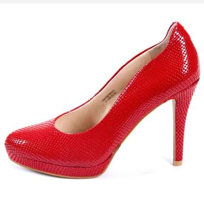 FBL菲伯丽尔红色蜥蜴纹牛皮女鞋\/单鞋\/高跟鞋