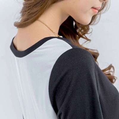 普派针织雪纺前片分割拼接圆领T恤 NGEA14C
