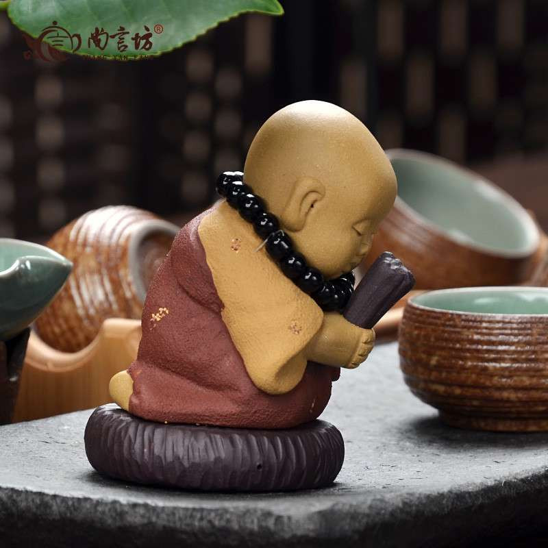 尚言坊 茶玩摆件 紫砂茶宠工艺品 小佛烧香 心想事成