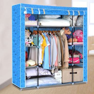 冠达星双人简易衣柜\/简易布衣柜\/ 大衣柜 蓝色