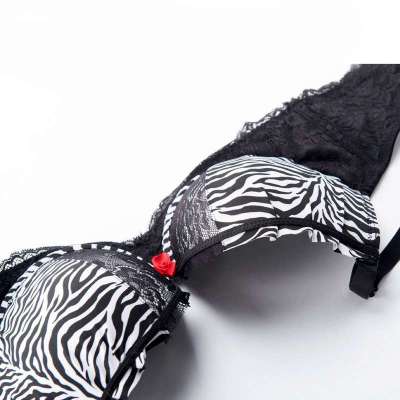 小胸超聚拢加厚性感<em>文胸</em>内裤套装斑马纹蕾丝性