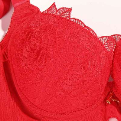 纤慕刺绣玫瑰内衣厚小胸女士性感<em>聚拢</em>结婚内衣