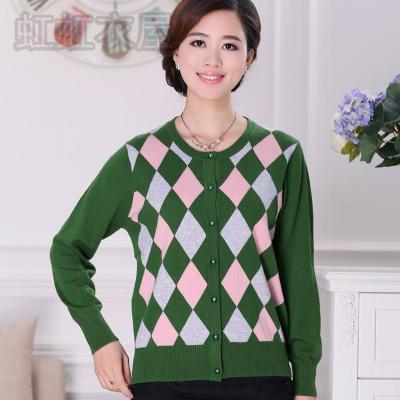 <em>中老年</em>妈妈装<em>女针织</em>衫<em>开衫长袖</em>女士羊绒衫中年