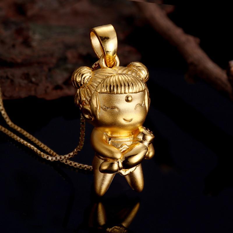 钻石快线 3d硬千足黄金吊坠中国娃娃婚庆系列滑板小子24k金999黄金