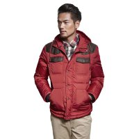IZOD休闲男装男士时尚款皮拼接拉链按扣门襟连帽厚款羽绒服 正红色1112414107412 正红色 XL