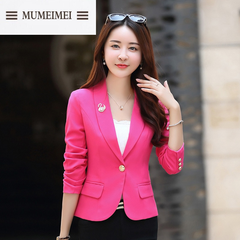 MUM2017春装新款女装韩版修身西服百搭短款