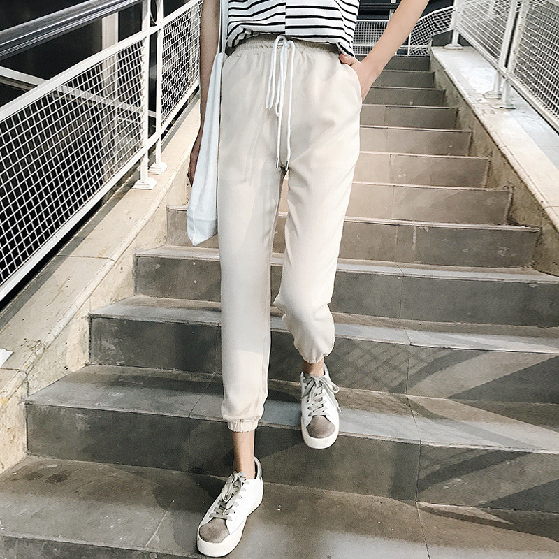 蔚缇春夏亚麻九分哈伦裤女松紧学生宽松显瘦小脚休闲裤棉麻