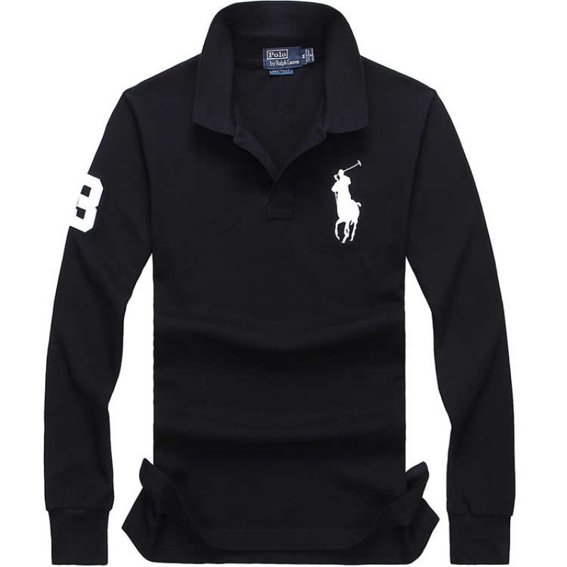 美国ralphlauren拉夫劳伦polo衫长袖t恤男装大马标秋季上衣 xl 黑白