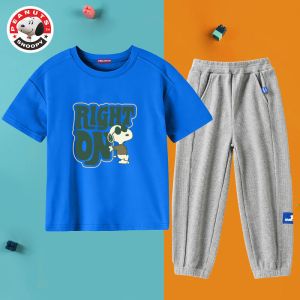 史努比(SNOOPY)儿童运动短袖华夫格裤子两件套装夏季新款男童休闲套装SN2DH