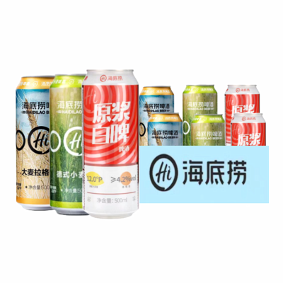 海底捞啤酒 德式小麦/原浆白啤/大麦拉格啤酒 各2罐 组合装 500ml*6罐