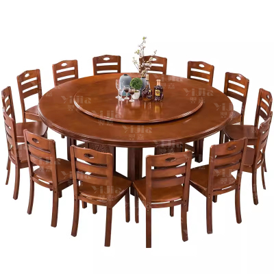 翌嘉 实木圆餐桌现代餐桌椅组合2.2米圆桌14把餐椅