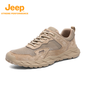 Jeep镂空透气网面鞋24夏季户外真皮防撞护趾登山鞋轻便软底徒步鞋
