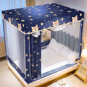 新款家用蚊帐 跨境专供卧室1.8m双人床一体式防摔纹帐 遮光布