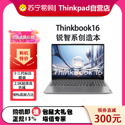 ThinkPad 联想ThinkBook 16 2023酷睿版16英寸大屏学生游戏娱乐商务办公笔记本电脑 6LCD 2.5K高色域屏 定制i5-13500H 16G内存 2T固态