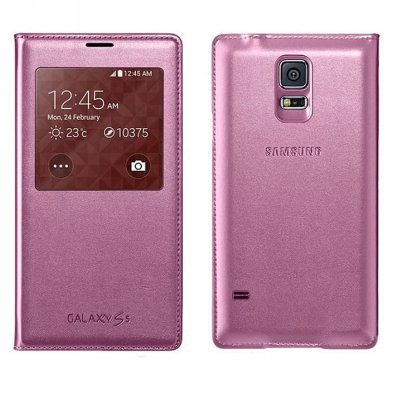 三星(SAMSUNG) Galaxy S5 智能 保护套 手机 皮套 适用G9006 G9008 G9009 柔光粉