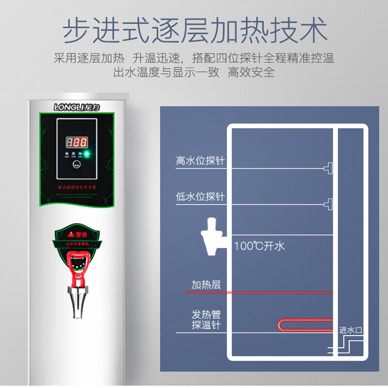 龙力电热全自动步进式开水器商用即热式30l烧水奶茶店节能开水机