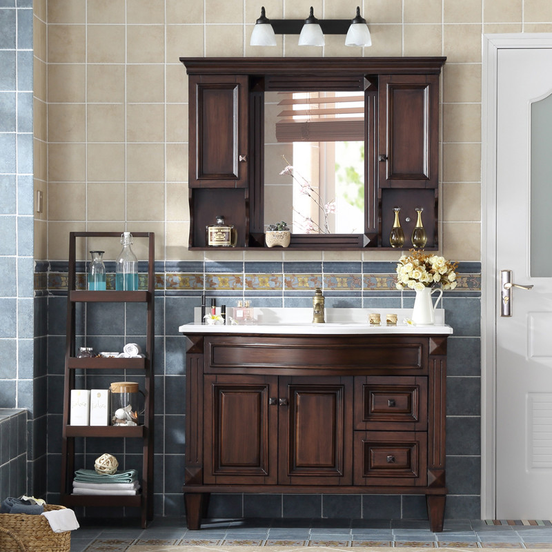谛唯 美式浴室柜 落地式组合套装 可定制的纯实木洗面盆柜 dm6801