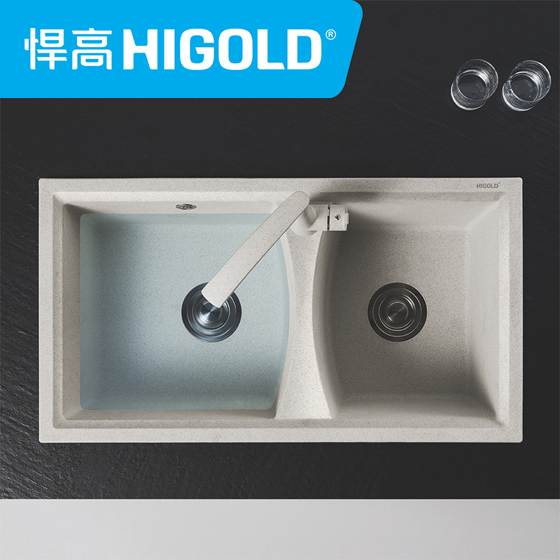 higold/悍高 石英石水槽套餐厨房洗菜盆大容量双槽洗碗水池配龙头