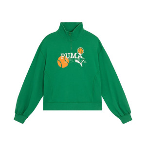 PUMA 字母篮球印花半拉链运动短款套头卫衣 女款 绿色 622962-86