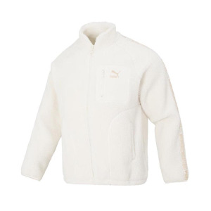 PUMA 侧边字母织带立领休闲摇粒绒夹克外套 男女同款 白色 625196-65