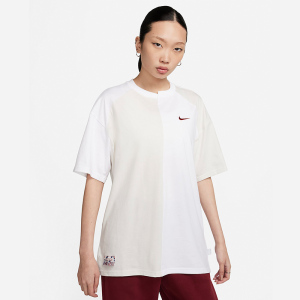 Nike Logo字母印花拼接宽松运动短袖T恤 女款 白色 FQ0366-030