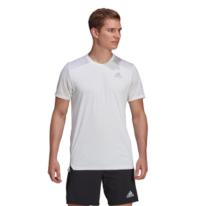 adidas 纯色Logo微标运动训练透气圆领短袖T恤 男款 白色 H58587