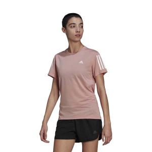 adidas 条纹Logo印花圆领短袖T恤 女款 粉色 HD0641