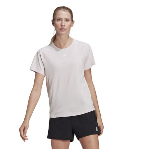 adidas 纯色透气针织运动健身短袖T恤 女款 粉白色 HC0575