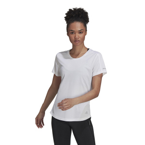 adidas Logo反光运动跑步短袖T恤 女款 白色 H31027