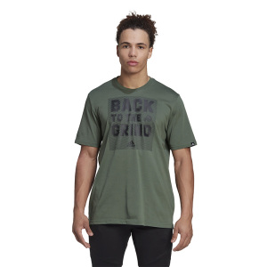 adidas 字母图案印花圆领短袖T恤 男款 绿色 HP0776
