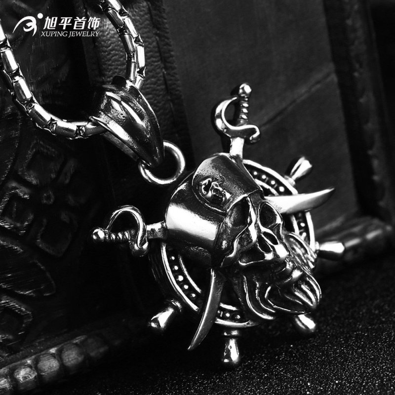 旭平潮流个性骷髅头男士蛇骨项链 海盗造型欧美风 男友礼物