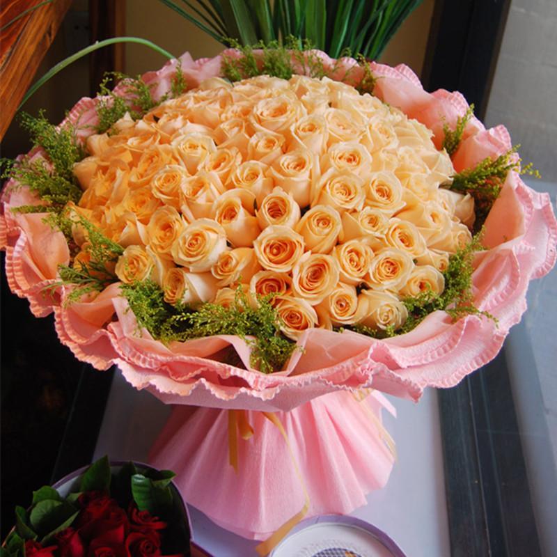 五二零鲜花速递全国花店同城送花上门 99朵香槟玫瑰花束 情人节鲜花