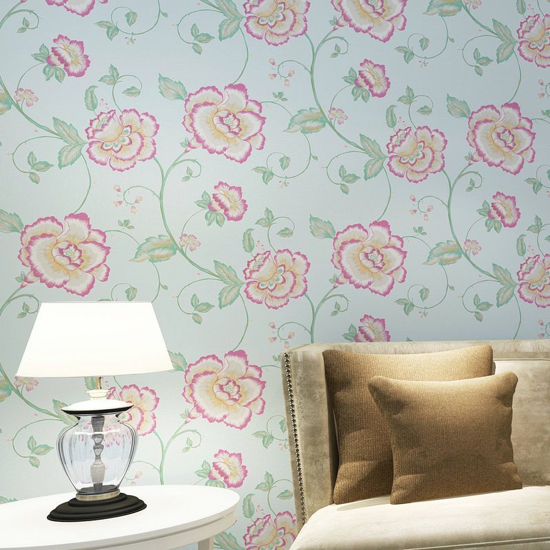 欧式田园环保无纺布墙纸 非自粘客厅卧室电视