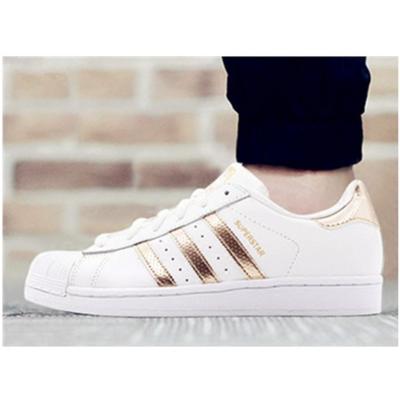 adidas阿迪达斯三叶草女鞋 super star贝壳头板鞋黑白