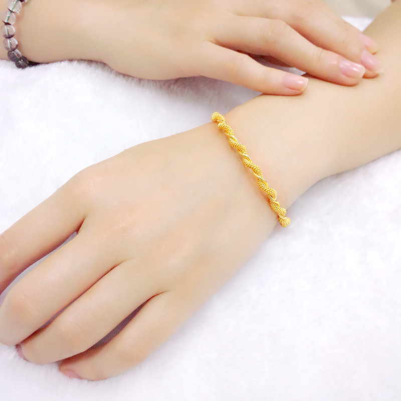 金叶珠宝 足金999黄金手链手镯女士简约编织金手镯足金女款 sz0043