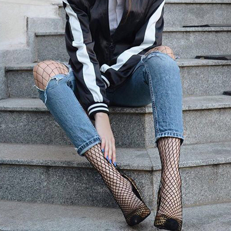 娇米诗2017春夏网眼袜网红大破洞牛仔裤必备
