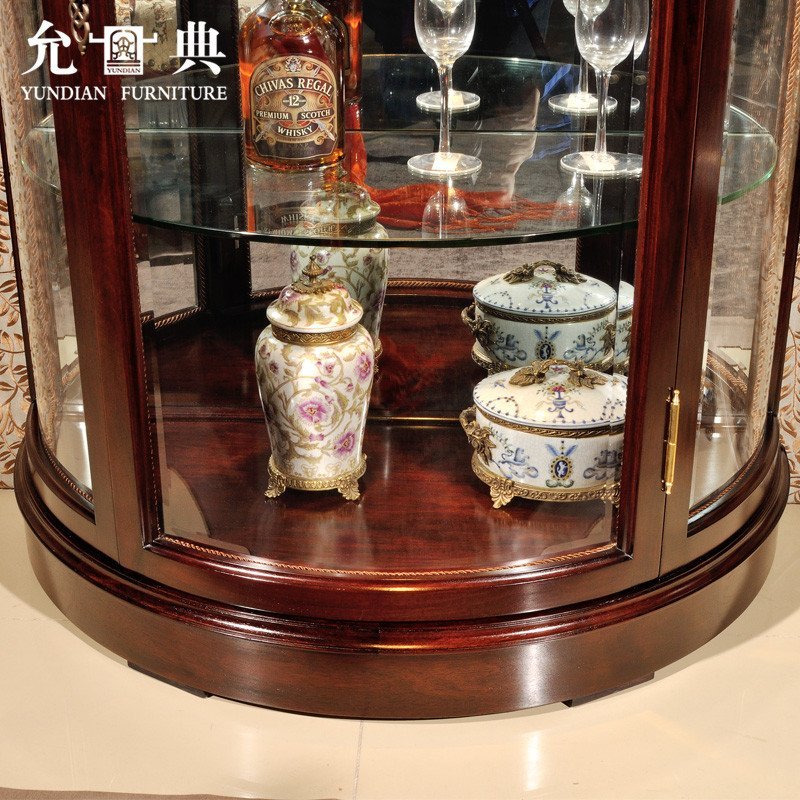 预售允典红木家具 花梨木欧式半圆酒柜 玻璃酒柜 客厅