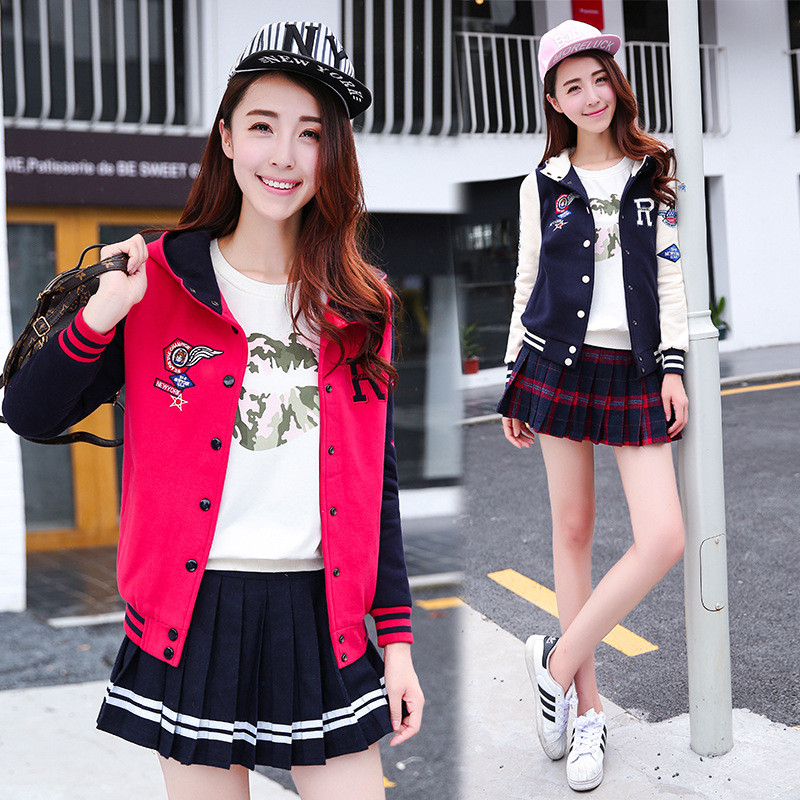 蔚缇秋冬新款韩版外套女中学生卫衣棒球服开衫
