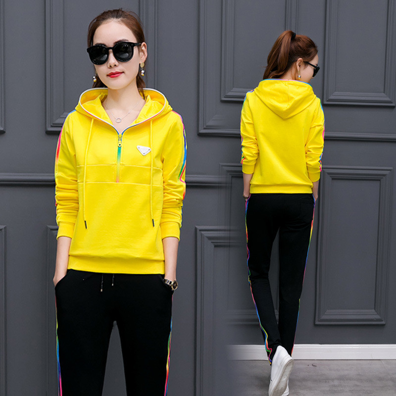 娇诗朵2017 新款运动套装女长袖套头连帽运动服两件套韩版休闲套装
