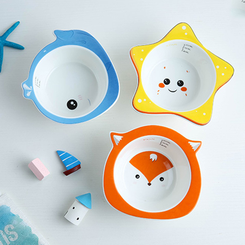 儿童餐具卡通碗盘吃饭小碗可爱宝宝饭碗家用陶瓷个性瓷碗创意碗筷-gb