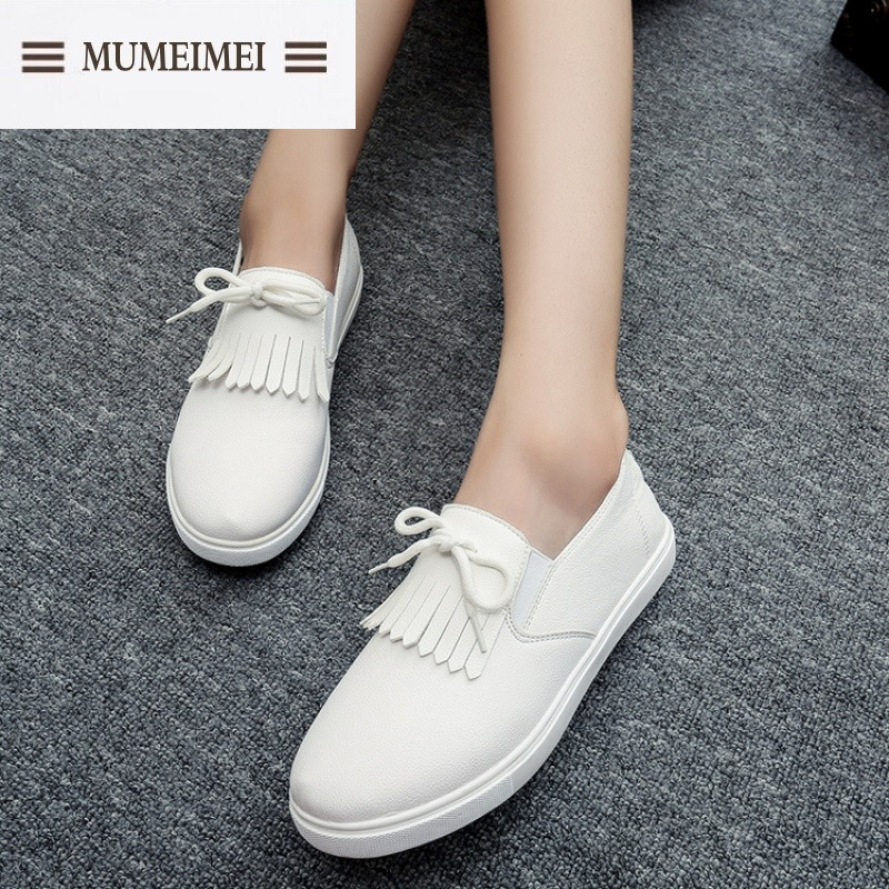 MUM夏季新款白色女鞋学生小白鞋韩版平底懒