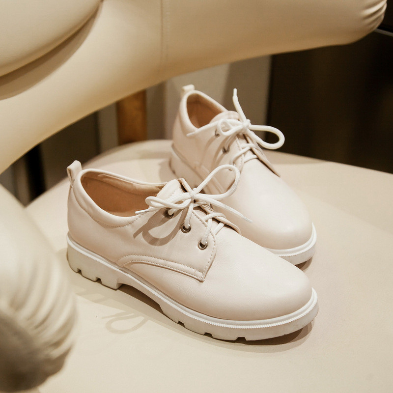 2016新款春鞋休闲软皮平跟平底单鞋圆头学生鞋系带英伦女鞋子