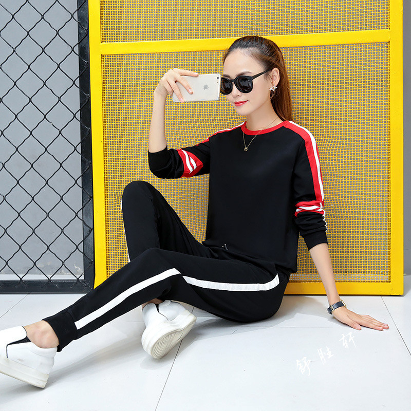 2018新款休闲运动套装女春秋韩版修身时尚跑步服卫衣显瘦两件套潮