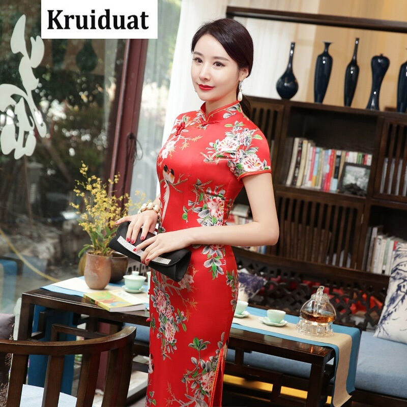 Kruidvat17春季中国风女装红色礼服旗袍新款桑