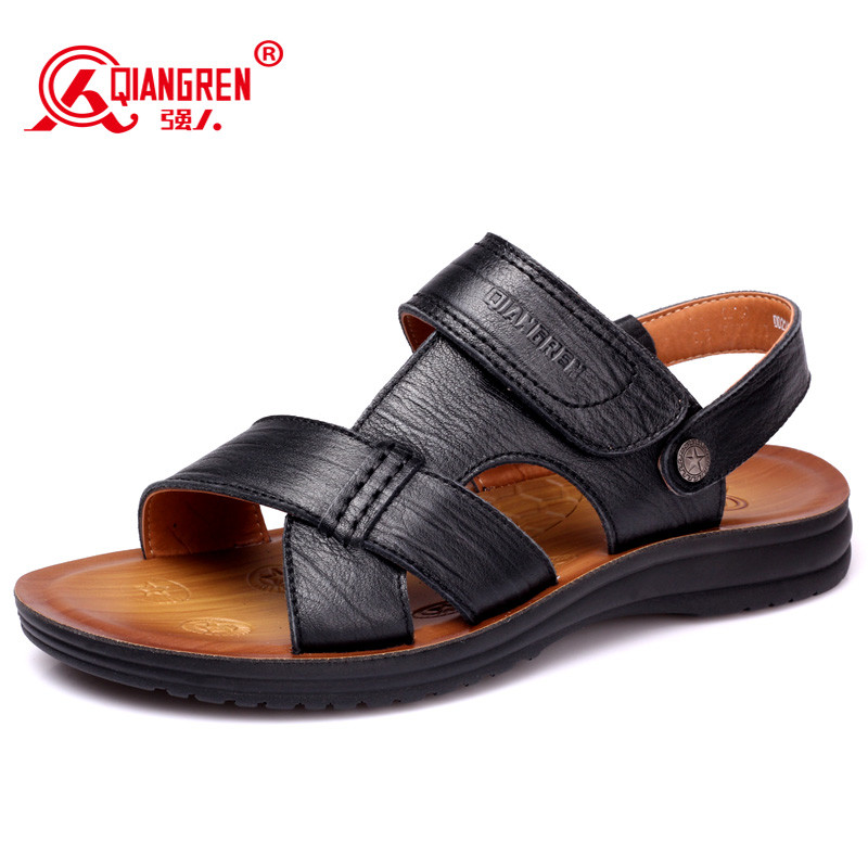 强人2017年男士凉鞋男真皮凉鞋男休闲鞋夏季